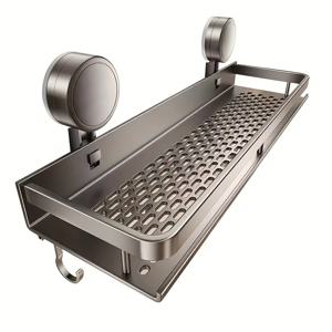 TEMU 흡착판이 있는 녹 방지 벽걸이형 샤워 선반 - 튼튼한 광택 플로팅 선반, 수건 걸이 포함, 샴푸, 비누 및 기타 물품 보관을 위해 욕실 공간 절약 설계, 욕실 트레이