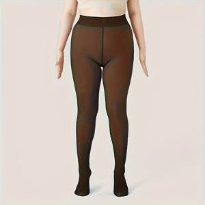 TEMU 1쌍 플러스 사이즈 하이웨이스트 쉬어 텀미 컨트롤 팬티스타킹 - 리얼리스틱 베이지, 30/D 데니어 풀 레그 레깅스, 세탁기 사용 가능한 불투명 스타킹