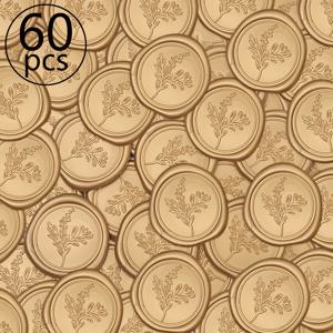 TEMU 60pcs 골든 왁스 스티커 - 결혼 초대장, 편지지, 생일 및 크리스마스 선물용 자체 접착식 꽃 가지 식물 디자인 - 럭셔리 장식 스티커, 선물 포장 필수품, 우아한 스크립트 스타일, 내구성 있는 접착제