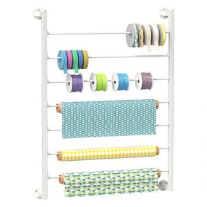 TEMU 7층 금속 리본 정리함 - 벽걸이형, 검정색, 여러 층의 보관함으로 wrapping paper, 스카프, 넥타이, 벨트 및 수건을 보관할 수 있습니다. - 크래프트 룸 및 선물 포장에 이상적입니다. 크래프트 룸 필수품 | 세련된 리본 홀더 | 금속 구조, 리본 보관함