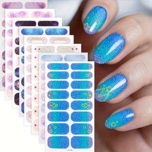 TEMU 8장 별빛 하늘 네일 스티커 - 반짝이는 파란색 & 보라색 글리터 디자인, 반짝이는 광택 마감, 재사용 가능한 네일 아트 매니큐어, 네일 아트용 네일 스티커, 판타지 테마, 쉬운 부착, 뷰티 매니아, 네일 아트 스티커, 네일아트 재료, 네일아트 파츠, 네일아트재료, 네일재료, 네일스티커 세트|네일스티커|네일재료