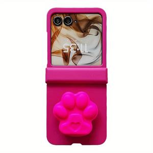 TEMU 폰 케이스: 힌지 라이트 베이지 감촉 솔리드 컬러 - 로즈 레드 + 하트 로즈 레드 고양이 발바닥 스탠드 여성스러운 안티드롭 보호 케이스, 갤럭시 Z 플립 7, 갤럭시 Z 플립 6, 갤럭시 Z 플립 5, 갤럭시 Z 플립 4, 갤럭시 Z 플립 3용