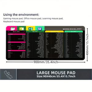 TEMU 한국어 버전 대형 단축키 키보드 및 마우스 패드, 오피스 유니버설 단축키 키보드 & 마우스 패드 - 워드, 엑셀, PPT 포함, 미끄럼 방지 세탁 가능