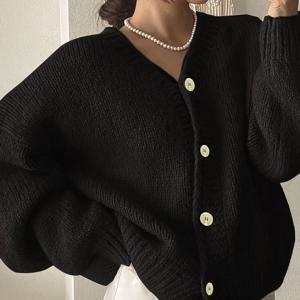 TEMU 여성용 신상 패셔너블 큐트 우아한 솔리드 컬러 V넥 루즈핏 긴팔 가디건