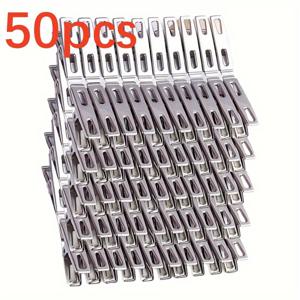 TEMU 내구성 강한 스테인리스 스틸 빨래 집게 50개 - 미끄럼 방지 그립, 실내/실외 건조용 녹슬지 않는 세탁 클립, 빨래·식물·공예용으로 사용 가능, 경고한 금속 빨래집게 (50개입), 빨래 용품, 옷 핀