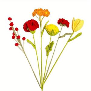 TEMU 6개입, 뜨개질 부케 세트, 튤립 포겟미낫 장미 인조 꽃, 수제 크로셰 니트 부케, 다양한 명절 및 추수감사절 홈 데코레이션용