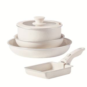 TEMU Kpxsiaion 6피스 무독성 조리기구 세트, 건강한 논스틱 팬과 냄비 세트, 인덕션용 논스틱, RV 요리기 세트 (탈착식 손잡이), 설거지/오븐 사용 가능, 쉬운 청소