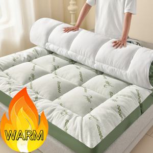 TEMU 초극세사 킹 사이즈 매트리스 토퍼 - 아늑한 접이식 매트리스 커버, 대나무 비스코스 소재, 압력 완화 디자인 - 부드럽고 통기성 좋은 다다미 바닥 매트, 모든 사이즈의 침실, 호텔, 기숙사 또는 캠핑에 적합