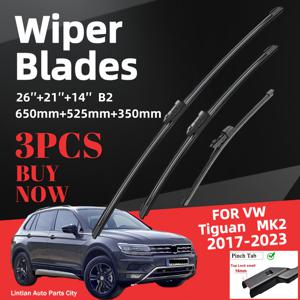 TEMU 26인치 + 21인치 앞유리 와이퍼, 14인치 뒷유리 와이퍼 교체 부품, 2017년부터 2023년까지의 폭스바겐 티구안 모델에 적합, 안정적인 성능, 저소음 작동 및 내구성 있는 디자인 특징, 세트로 판매.