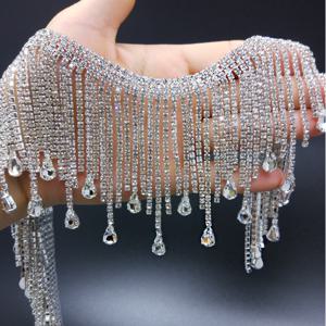TEMU 1야드 태슬 유리 물방울 라인스톤 체인 프린지 댄싱 드레스 반짝이 트리밍 안경 장갑 웨딩 액세서리|댄스복