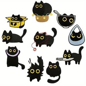 TEMU 10개 재미있는 블랙 캣 아이언온/스티치 패치 - 고딕 할로윈 고양이 눈매 디자인, DIY 공예용 무봉제 앱플리케, 코스튬 파티 의상, 가방, 모자 장식 - 고양이 애호가 & 반려인 선물 추천, 유머러스한 고양이 패턴 아이언온 패치