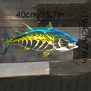 TEMU 1pc 아트 데코 금속 벽 미술, 2D 평면 장식어 금지와 생동감 있는 파란색 및 노란색 액센트 - 열대 플로리다 리프 장면, 재사용 가능한 실내/실외 가정 장식, 현대적인 디자인, 우아한 금속 공예, 어류 장식