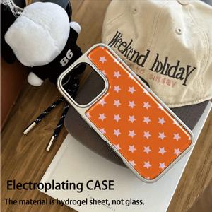 TEMU 휴대폰 케이스 - 오렌지 및 핑크 별 패턴 에폭시 레진 폰 케이스, 아이폰 16/15/14/13/Pro Max/Pro 모델 호환, 향상된 편안함을 위한 도금 테두리 특징.