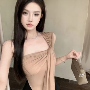 TEMU 여성용 섹시 원숄더 탑 - 우아한 스트랩리스 오프숄더 블라우스, 파티룩부터 일상까지, 기계 세탁 가능한 여름 패션 티셔츠, 민소매 디자인, 매끈한 소재, 편안한 핏, 트렌디한 여성 상의