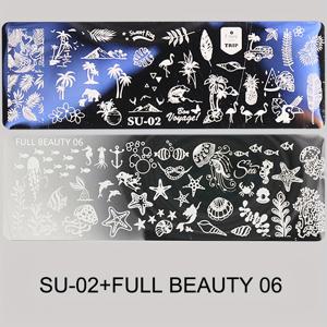 TEMU 별고기, 해파리, 열대 바나나 잎, 코코넛 나무가 특징인 바다 테마 네일 스탬핑 플레이트 2개 세트. 여름 매니큐어 디자인에 완벽합니다.