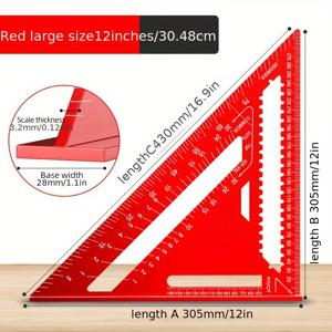 TEMU 헤비듀티 알루미늄 합금 삼각자 12인치 - 각도 및 길이 측정용 각도 표시기 포함, 목공 및 건축용 삼각자 - 목공용 삼각자