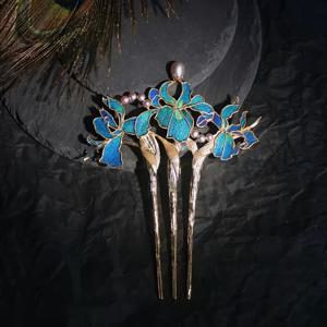 TEMU 이ridescent(무지개빛) 봉숭아 깃털을 닮은 빈티지 중국 스타일 머리핀, 신상 중국 국수 A85