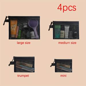 TEMU 4개 세트 나일론 메쉬 지퍼 코스메틱 파우치 - 대용량 여행용 화장품 정리함, 남녀공용 내구성 휴대용 화장품 가방, 일상/체육관/여행용 블랙 심플 슬림 디자인