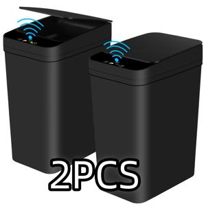 TEMU 1/2팩 스마트 터치리스 욕실 뚜껑 포함 - 자동 모션 센서 (3.17갤런) 주방, 화장실, 사무실, 침실용 - (블랙+블랙)|쓰레기통
