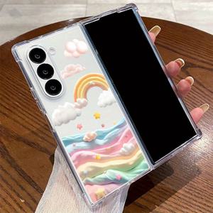TEMU 5621 무지개 구름 패턴 투명 방수 개인화 접이식 공기 쿠션 폰 케이스, 삼성 갤럭시 Z 폴드 7, Z 폴드 6, Z 폴드 5, Z 폴드 4, Z 폴드 3 5G용. 이 투명 TPU 폰 케이스는 삼성 갤럭시용으로 설계되어, 완전한 보호, 가벼움, 스크래치 방지 강력한 쉘을 제공합니다.