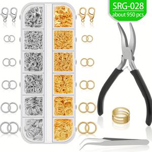 TEMU 보석 만들기 키트, 보석 만들기 키트용 약 940/950/960개 점프 링, 보석 만들기 용품 및 목걸이, 현대 스타일, 소형, 접을 수 없음, 점프 링 세트는 점프 링과 게코 클로우 클라스 세트가 포함된 상자와 함께 제공됩니다, 보석 만들기 키트