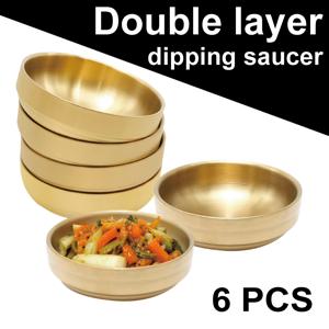 TEMU 6개 골든 스테인리스 스틸 트레이 - 우아한 더블 레이어 식사 및 파티 서빙 접시, 공간 절약형 디자인, 쉬운 세척 표면, 초밥·소스용, 가정/레스토랑/케이터링 이벤트에 이상적, 모던 슬림 메탈 트레이, 내구성 강화