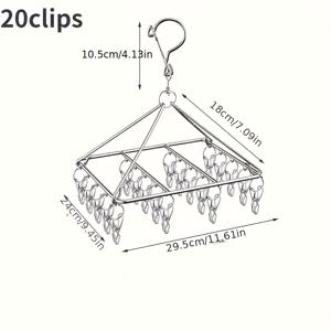 TEMU 20클립 스테인리스 회전식 빨래 건조대 - 내구성 강한 광택 금속 세탁걸이, 실내/야외 사용 가능, 분리형 클립, 디자인과 세련된 메탈릭 마감|빨래건조대