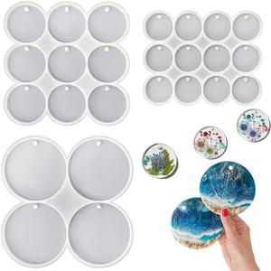 TEMU 2D 플랫 - 25 개의 대형 + 중형 + 소형 반짝이는 플랫 원형 실리콘 모양, 구멍이 뚫린 원형 귀걸이 펜던트 모양, 키체인 레진 모양, 애완동물 태그 모양