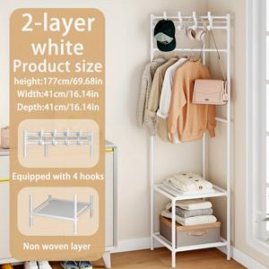 TEMU 흰색/검은색 메탈 코트 랙 (후크 포함) - 침실 및 거실에 적합한 일체형 신발 및 모자 랙, 블랙 및 화이트 색상으로 제공, 독립형 디자인, 재킷, 모자 및 액세서리에 적합, 코너 장식으로 사용 가능