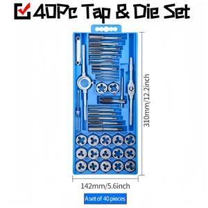 TEMU M3에서 M12까지의 40개 메트릭 탭 및 다이 세트 (스레드 탭, 다이 렌치, 핸들 포함), 외부 및 내부 나사산 처리를 위한 케이스에 보관된 리드-리드 탭핑 도구 키트 포함.