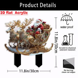 TEMU 2D 플랫, 빈티지 스타일 크리스마스 정원 장식 스테이크 - 산타 & 순록 썰매 골드 액센트, 컬러풀 야외 플라스틱 장식, 배터리 불필요, 정원, 잔디, 선물용, 썰매와 순록 모티프, 정교한 디테일, 날씨에 강한 장식품, 홈 데코레이터, 2D 플랫 (1개)
