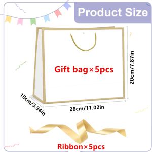 TEMU 10개 세트 (골드 리본 선물백 5개 + 화이트 선물백 5개) - 화이트 선물백 골드 엣지, 골드 리본 선물백, 크리스마스 선물백, 선물박스, 포장백, 파보어백 - 생일, 발렌타인데이, 아버지날, 어머니날, 결혼식, 기념일, 크리스마스 선물 포장에 완벽