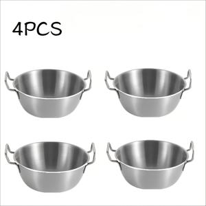 TEMU 4개 스테인리스 스틸 실버 스낵 볼 - 5.51인치, 더블 핸들 - 감자튀김, 과일 샐러드 등에 완벽 - 내구성 있는 주방 & 식탁 필수품, 가정 및 레스토랑 사용에 이상적, 모던 주방용품