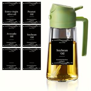 TEMU 1개 주방용 유리 올리브 오일 디스펜서 병, 2-in-1 오일 스프레이 및 요리용 병, 16oz 다크 그린 유리 오일 병, 6pcs 스티커 포함, BBQ와 주방을 위한 완벽한 조리 도구