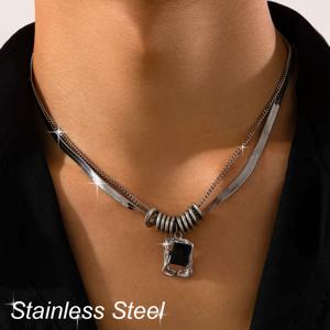 TEMU 남성용 316L 스테인리스 스틸 목걸이 - 모던 펜던트 체인, 저자극성 & 변색 방지 매트 마감 주얼리, 일상 및 포멀 웨어용 - 내구성 있는 레이어드 디자인 남성 쥬얼리 컬렉션, 도시풍 액세서리, 고급 금속 소재, 패션 애호가를 위한 슬림한 디자인