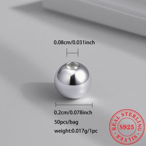 TEMU 5~50개/팩 S925 스털링 실버 스페이서 비즈, 라운드 반짝이 비즈 2-8mm 다중 사이즈 주얼리 만들기 DIY 팔찌 목걸이 앵클릿 스페이서 재료|은목걸이|비즈목걸이