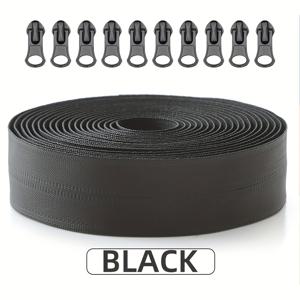 TEMU 5.5피트 5# 블랙 TPU 나일론 지퍼 세트, 4.5m 177.17인치 10 슬라이더, 역회전 코일 디자인, 야외 DIY 장비, 등산 의류, 텐트, 수하물 가방 등에 적합