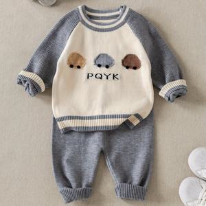 TEMU 2개 세트 남아 & 여아 자동차 & 트럭 장식 니트 롬퍼 세트 - 겨울용 따뜻한 긴팔 올인원 의상 매칭 팬츠 포함, 세탁기 사용 가능 (가을/겨울), 야외 활동에 완벽|아기한복