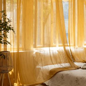 TEMU 1개 일본식 선셋 보일 - 몽환적인 오렌지색 쉬어 커튼, 빛 확산 및 프라이버시, 젠 베이 윈도우를 위한 우아한 로드 포켓 디자인