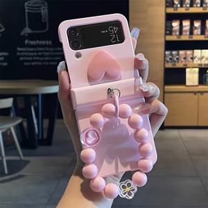 TEMU 폰케이스: Y2K 스타일리시 러브 하트 솔리드 컬러 접이식 폰케이스, 3D 카툰 토끼 꽃 비즈 체인, for Flip 7 6 5 4 3 호환, 한국식 귀여운 매트 PC 하드 백커버|폰케이스|케이스