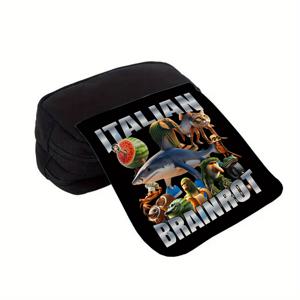 TEMU 이탈리안 브레인로트 스트릿 스타일 대용량 필통 - 멀티 레이어 플랩 디자인 캔버스 지갑, 동물 & 과일 프린트, 흑백 글씨, 창의적인 코인 파우치 및 학용품 정리 가방