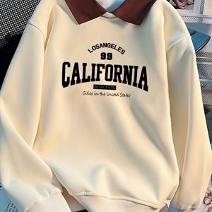 TEMU 여아용 오버사이즈 캘리포니아 그래픽 스웨트셔츠 - 롱 슬리브 캐주얼 풀오버, 로스앤젤레스 99 & 