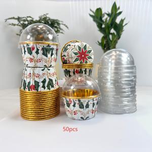 TEMU 50개 크리스마스 컵케이크 베이킹 컵 | 4가지 축제 디자인 (포인세티아 별, 홀리 가랜드, 축제 꽃, 눈꽃 만다라) - 뚜껑 포함/미포함 | 크리스마스 파티, 결혼식, 디저트 디스플레이에 적합