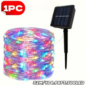 TEMU 태양광 야외 구리 전선 LED 스트링 조명 (50/100/200/300 LED 옵션), 따뜻한 색상과 3가지 색상으로 제공, 축제, 정원 파티, 크리스마스, 새해, 결혼식, 발렌타인데이, 라마단 장식에 적합