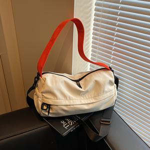 TEMU 대용량 캐주얼 크로스바디 백 - 베이지 & 브라운 토트 파우치, 조절 가능한 스트랩, 지퍼 클로저, 베이지/화이트/핑크-오렌지 악센트 - 내구성 있는 패브릭 핸드백, 여행용 (심플하고 다용도 일상 사용)|미니크로스백|여행용크로스백