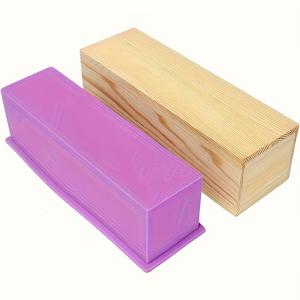 TEMU 2개 실리콘 비누 몰드 만들기 키트, 유연한 직사각형 빵 몰드와 나무 상자, 다기능 스테인리스 스틸 골판지 스크레이퍼 비누 만들기 유연한 직사각형 비누 몰드와 나무 상자 DIY 도구, 비누 만들기용 보라색