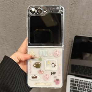 TEMU 카툰 고양이 디자인과 에폭시 스티커가 있는 아름다운 손수 제작 투명 케이스, for Samsung for galaxy Z Flip 모델 7, 6, 5, 4, 및 3에 적합한 매력적인 접이식 뒷커버입니다.