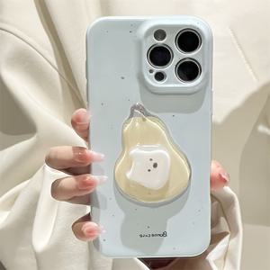 TEMU 아이폰 11 12 13 프로 맥스용 TPU 도자기 화이트 IND 연두색 물감 튀김 3D 회전 강아지 폰 케이스