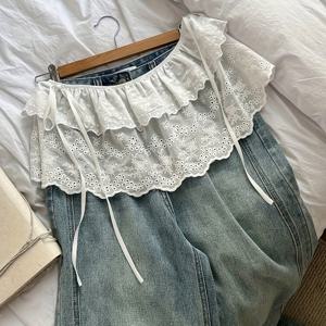 TEMU 우아한 화이트 레이스 스커트 - 기하학적 패턴, 여성용 올시즌 다용도, 레이어링에 완벽, 올시즌 스커트|러플 스커트|수선 레이스