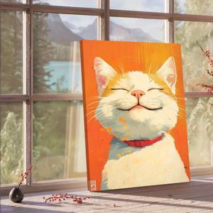 TEMU 1개 미소 짓는 고양이 캔버스 그림 - 행복한 화이트 & 진저 탭비 키티, 감동적인 눈빛 - 두꺼운 나무 프레임 벽걸이 포스터 - 모던 팜하우스 장식, 거실·침실·사무실용 - 고양이 애호가를 위한 집들이 선물 - 걸이 후크 포함 - 내구성 있는 액자 아트워크, 펫 데코 캔버스 프린트, 기분 좋은 디자인, 핸드메이드 느낌, 홈 데코레이터